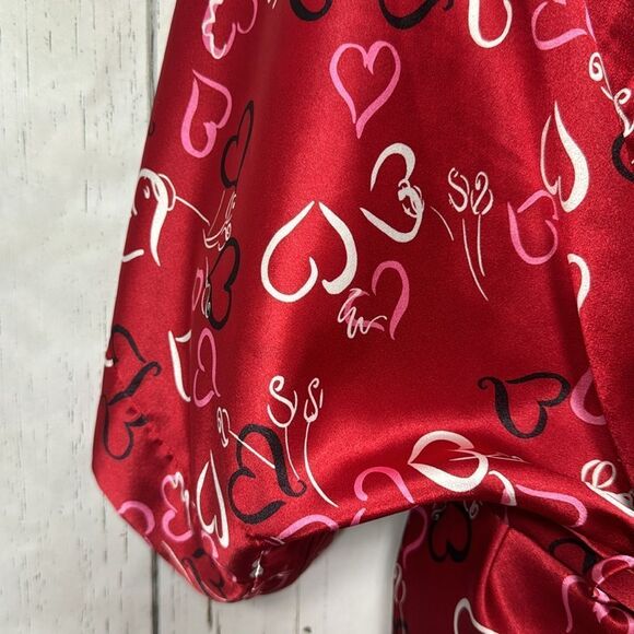 Morgan Taylor Intimates Womens Robe Red Hearts Belted Satin Lounge Sleepwear - Picture 5 of 16